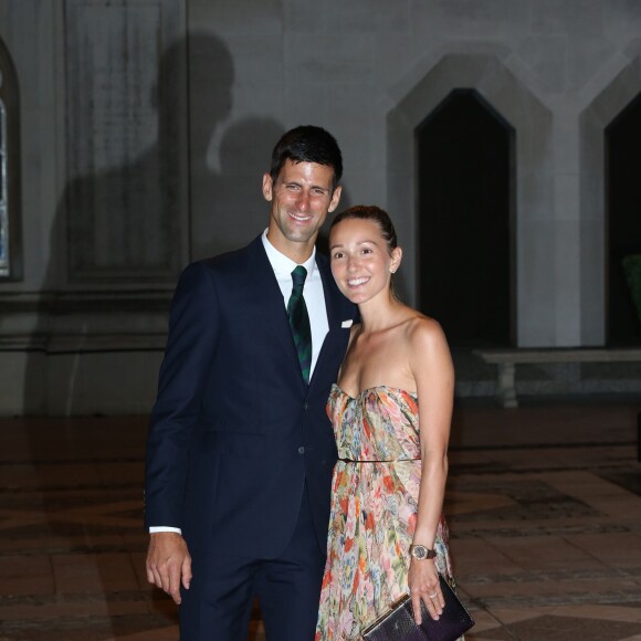 Novak Djokovic et Jelena Ristic lors du Dîner des Champions de Wimbledon au Guidlhall de la Cité de Londres, le 12 juillet 2015