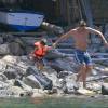 Exclusif - Le joueur de football espagnol Fernando Torres, en vacances en famille avec sa femme Olalla Dominguez, enceinte, et leurs enfants Nora et Leo Torres à Ibiza, le 4 juillet 2015.