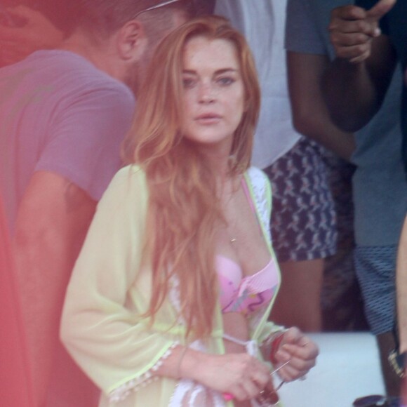 L'actrice Lindsay Lohan passe ses vacances à Mykonos en Grèce le 20 juillet 2015.  