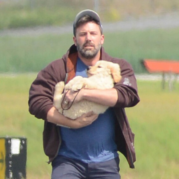 Ben Affleck arrive à Atlanta en jet privé avec un chiot golden retriever pour ses enfants le 20 juillet 2015. Si les trois petits Affleck-Garner sont à Atlanta, c'est parce que leur maman Jennifer est en tournage dans la ville américaine et leur maman a loué une maison pour cette période. Ben Affleck porte toujours son alliance !