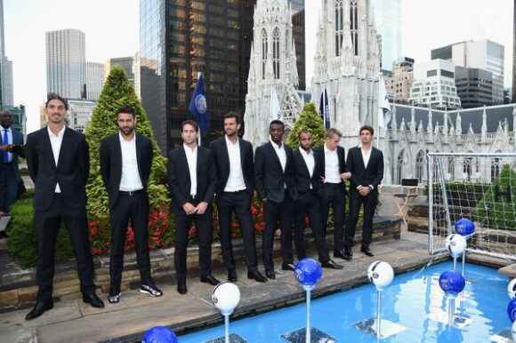 Les stars du PSG lors de la soirée organisée par Hublot pour présenter la nouvelle montre aux couleurs du PSG sur le rooftop du Rockefeller Center de New York, le 22 juillet 2015