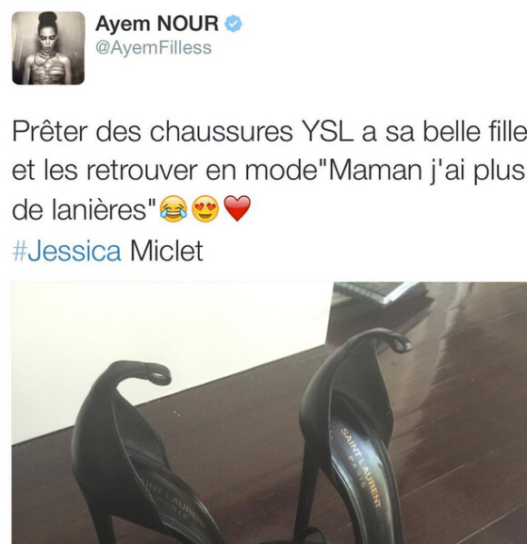 Ayem Nour prête ses chaussures à sa belle-fille. Juillet 2015.