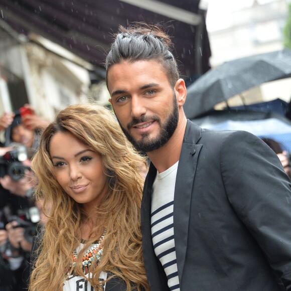 Exclusif - Nabilla Benattia et son petit ami Thomas Vergara au défilé de mode Jean Paul Gaultier à Paris, le 9 juillet 2014.