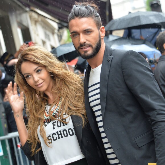 Exclusif - Nabilla Benattia et son petit ami Thomas Vergara au défilé de mode Jean Paul Gaultier à Paris, le 9 juillet 2014.