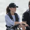 Kate Middleton, duchesse de Cambridge, à Auckland le 11 avril 2014 lors d'une course nautique dans le cadre de sa tournée officielle en Nouvelle-Zélande avec le prince William.