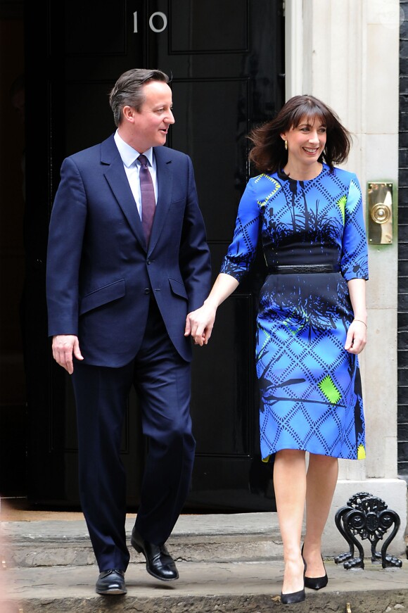 David et Samantha Cameron au 10 Downing Street à Londres, le 7 mai 2015.