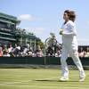 Amélie Mauresmo, enceinte, à Wimbledon le 9 juillet 2015. La championne française a accouché le 16 août 2015 de son premier enfant.