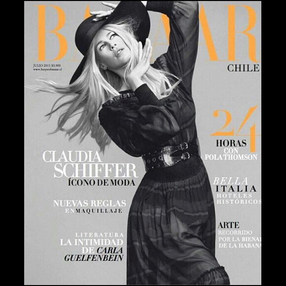 Claudia Schiffer en couverture du Harper's Bazaar Chili, juillet 2015