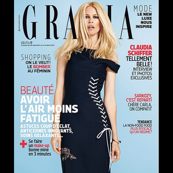 Claudia Schiffer en couverture de Grazia France, du 26 septembre au 2 octobre 2014
