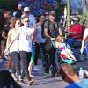 David Beckham, sa femme Victoria Beckham et leurs enfants Harper, Brooklyn, Romeo et Cruz s'amusent lors d'une journée en famille à Disneyland à Anaheim, le 24 août 2015.  