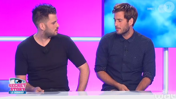 Zarko et Zelko sur le plateau du Debrief de Secret Story 9 sur NT1. Le 27 août 2015.