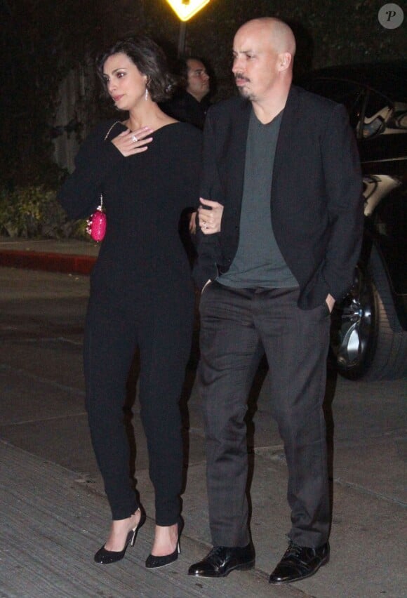 Morena Baccarin et Austin Chick - People a la sortie du Chateau Marmont a Hollywood, le 12 janvier 2013.
