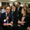 Marc Ladreit de Lacharrière, François Hollande, Axelle Lemaire (Secrétaire d'État chargée du Numérique) et Véronique Morali - Le président de la république François Hollande, en visite au groupe numérique français Webedia, a salué la réussite française. Paris, le 10 mars 2015.
