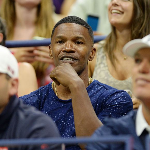 Jamie Foxx sur le court Athur Ashe à l'USTA Billie Jean King National Tennis Center de New York lors de l'US Open, le 2 septembre 2015