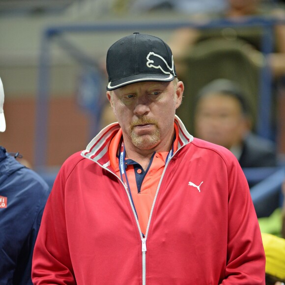 Boris Becker sur le court Athur Ashe à l'USTA Billie Jean King National Tennis Center de New York lors de l'US Open, le 2 septembre 2015