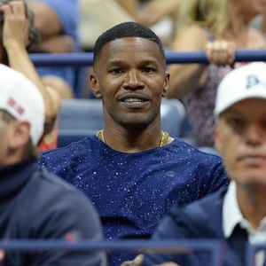 Jamie Foxx sur le court Athur Ashe à l'USTA Billie Jean King National Tennis Center de New York lors de l'US Open, le 2 septembre 2015