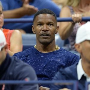 Jamie Foxx sur le court Athur Ashe à l'USTA Billie Jean King National Tennis Center de New York lors de l'US Open, le 2 septembre 2015