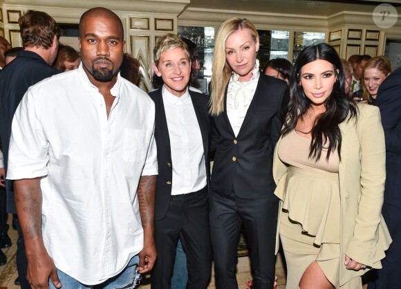 Kanye West, Ellen DeGeneres, Portia de Rossi et Kim Kardashian assistent au dîner de lancement de ED by Ellen chez Bergdorf Goodman au BG Restaurant. New York, le 10 septembre 2015.