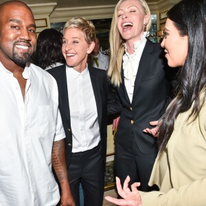 Kanye West, Ellen DeGeneres, Portia de Rossi et Kim Kardashian assistent au dîner de lancement de ED by Ellen chez Bergdorf Goodman au BG Restaurant. New York, le 10 septembre 2015.