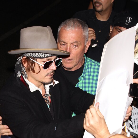 Johnny Depp à la sortie de son concert avec son groupe The Hollywood Vampires au Roxy Theatre sur Sunset Strip à West Hollywood, Los Angeles,le 16 septembre 2015.