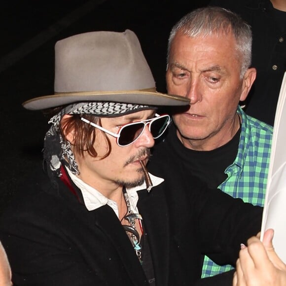 Johnny Depp à la sortie de son concert avec son groupe The Hollywood Vampires au Roxy Theatre sur Sunset Strip à West Hollywood, Los Angeles,le 16 septembre 2015.