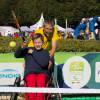 Le prince Gabriel de Belgique s'est essayé au tennis en fauteuil roulant à l'occasion de la 9e Fête du Sport au parc du Cinquantenaire, à Bruxelles, le 20 septembre 2015. La famille royale prenait part ce jour-là au Dimanche sans voiture.