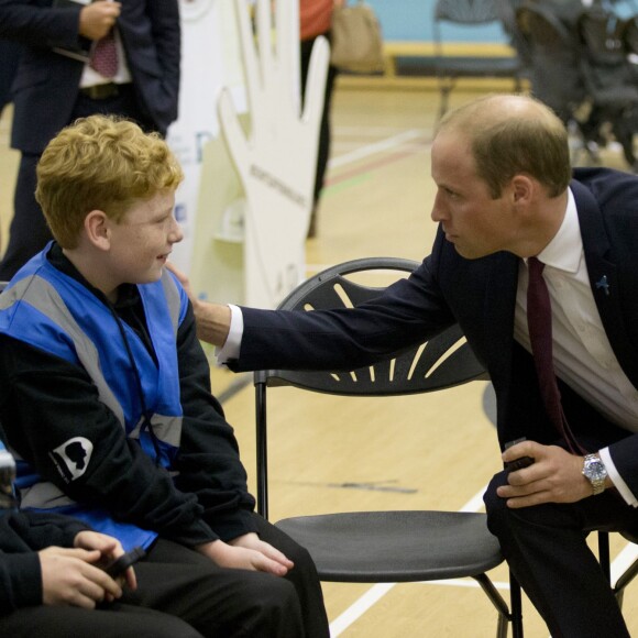 Le prince William à l'académie Hammersmith à Londres pour soutenir la campagne Diana Award's Back2School Anti-bullying le 21 septembre 2015.