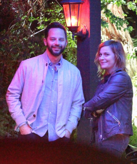Exclusif - Amy Poehler et son petit-ami Nick Kroll à une soirée privée au "Lucy's El Adobe Cafe" à West Hollywood, le 9 avril 2015.