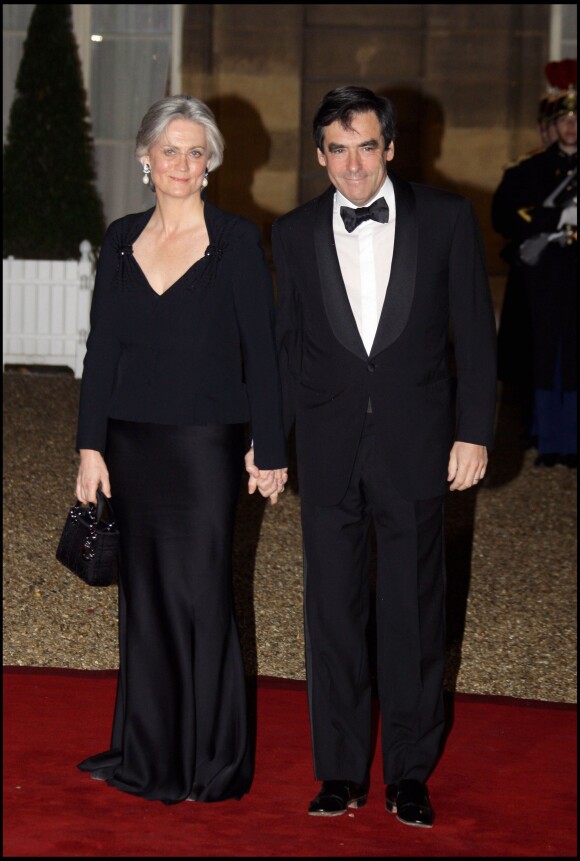 François Fillon et son épouse Penelope au palais de l'Elysée, le 10 mars 2008 à Paris. 