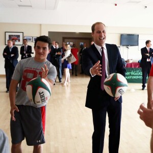 Le prince William, duc de Cambridge, lançait le programme Coach Core Welsh Rugby au centre national du sport à Cardiff, le 1er octobre 2015.