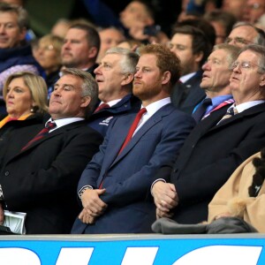 Le prince Harry lors de France - Canada au Mondial de rugby à Milton Keynes le 1er octobre 2015