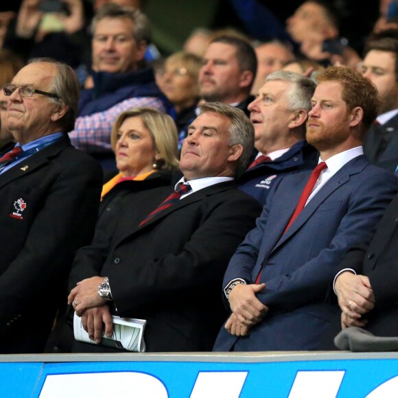 Le prince Harry lors de France - Canada au Mondial de rugby à Milton Keynes le 1er octobre 2015