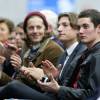 Pierre, Jean et Louis Sarkozy au meeting de Nicolas Sakozy à Boulogne-Billancourt le 25 novembre 2014.