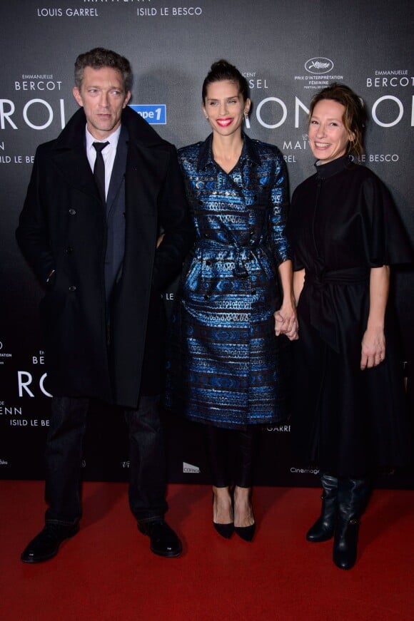 Vincent Cassel, Maïwenn Le Besco et Emmanuelle Bercot - Avant-première du film "Mon Roi" au cinéma Gaumont Capucines à Paris, le 12 octobre 2015.
