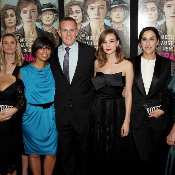 Alison Owen, Faye Ward, Christine Birch, Peter Schlessel, Carey Mulligan, Sarah Gavron, Dr. Helen Pankhurst, Abi Morgan à l'avant-première du film Suffragette à New York, le 12 octobre 2015