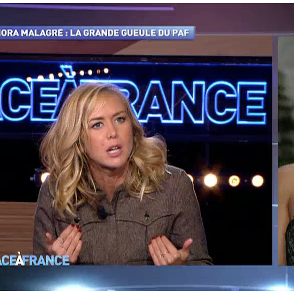 La chroniqueuse Enora Malagré s'exprime au sujet d'Elodie Gossuin dans Face à France sur NRJ12, le 20 octobre 2015.
