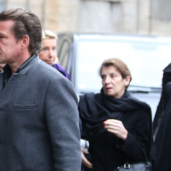 Benjamin Castaldi et sa compagne Aurore Aleman - Obsèques de Danièle Delorme en l'église de Saint-Germain-des Prés à Paris le 23 octobre 2015.