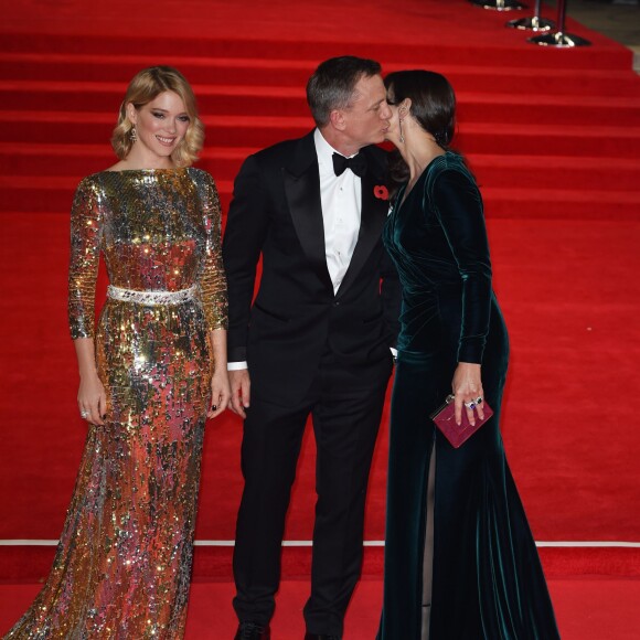 Léa Seydoux, Daniel Craig et Monica Bellucci - Première mondiale du nouveau James Bond "007 Spectre" au Royal Albert Hall à Londres le 26 octobre 2015.