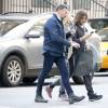 Exclusif - Carles Puyol avec sa compagne enceinte Vanessa Lorenzo et leur fille Manuela dans les rues de New York le 20 octobre 2015