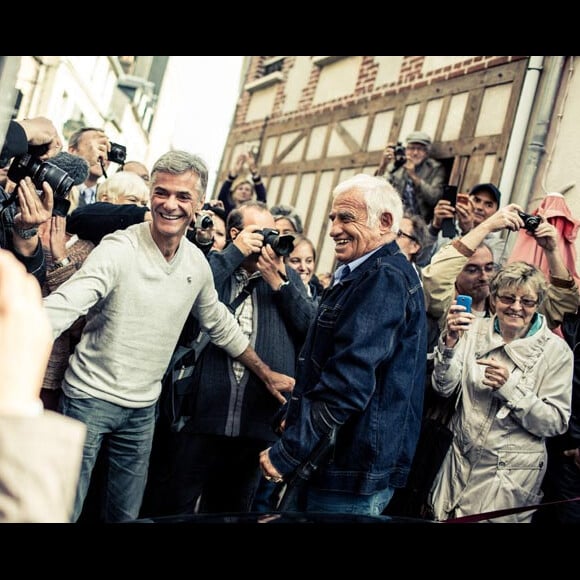 Exclusif : Jean-Paul et Paul Belmondo, Cyril Viguier sur les lieux du tournage d'un singe en Hiver à Villerville le 22/9/2014