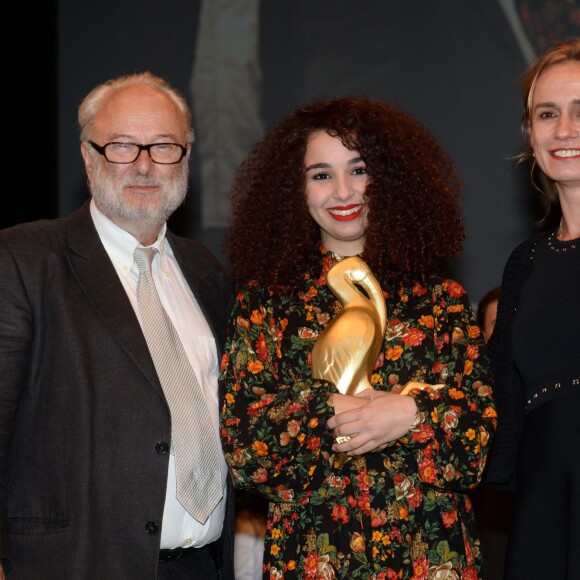 Gérard Corbiau (Président du Jury), Baya Medhaffar et Sandrine Bonnaire - Cérémonie de clôture du Festival du Cinéma et Musique de Film de La Baule, le 14 novembre 2015.