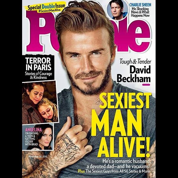 David Beckham, nommé Homme le plus sexy de la Terre (pour l'année 2015), en couverture du numéro spécial du magazine.