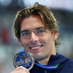 Camille Lacourt, médaille d'argent du 100m dos lors des Championnats du monde de natation à Kazan en Russie le 4 août 2015