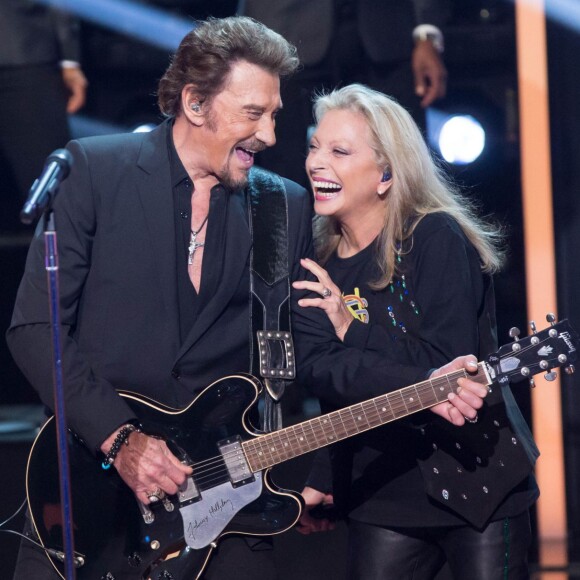 Exclusif - Johnny Hallyday et Véronique Sanson - Enregistrement le 28 octobre de l'émission "Le Grand Show : Spécial Johnny Hallyday". Diffusion sur France 2 le 28 novembre ©Cyril Moreau/Bestimage.