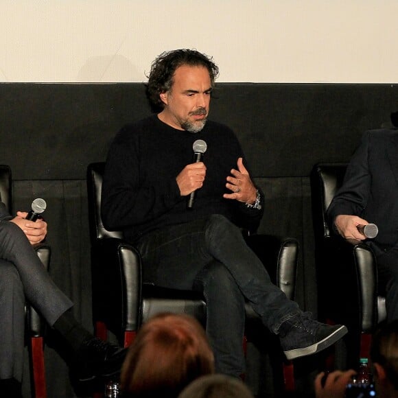 Leonardo DiCaprio, Martin Scorsese, Alejandro Gonzalez Inarritu lors d'une projection spéciale de The Revenant à New York le 24 novembre 2015.