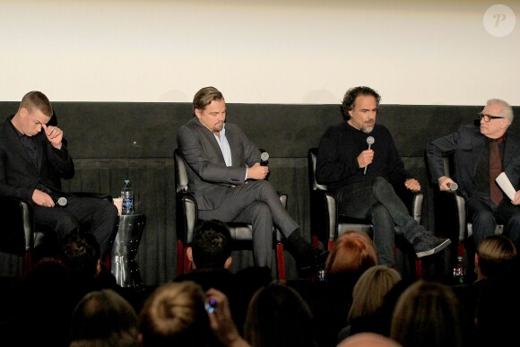Will Poulter, Leonardo DiCaprio, Martin Scorsese, Alejandro Gonzalez Inarritu lors d'une projection spéciale de The Revenant à New York le 24 novembre 2015.