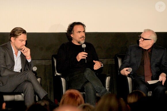 Leonardo DiCaprio, Martin Scorsese, Alejandro Gonzalez Inarritu lors d'une projection spéciale de The Revenant à New York le 24 novembre 2015.