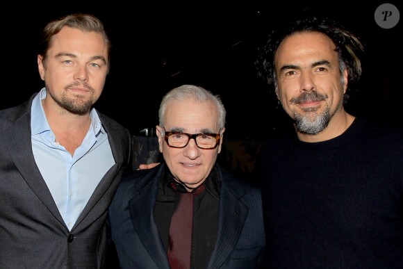 Leonardo DiCaprio, Martin Scorsese, Alejandro Gonzalez Inarritu lors d'une projection spéciale de The Revenant à New York le 24 novembre 2015.