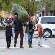 Liev Schreiber et Naomi Watts en compagnie de leurs deux fils et de leur chien ont acheté un sapin de noël New York, le 27 novembre 201