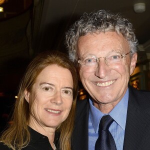 Nelson Monfort et sa femme Dominique lors de l'inauguration du double de cire de Camille Lacourt au Musée Grévin à Paris, le 30 novembre 2015 © Coadic Guirec